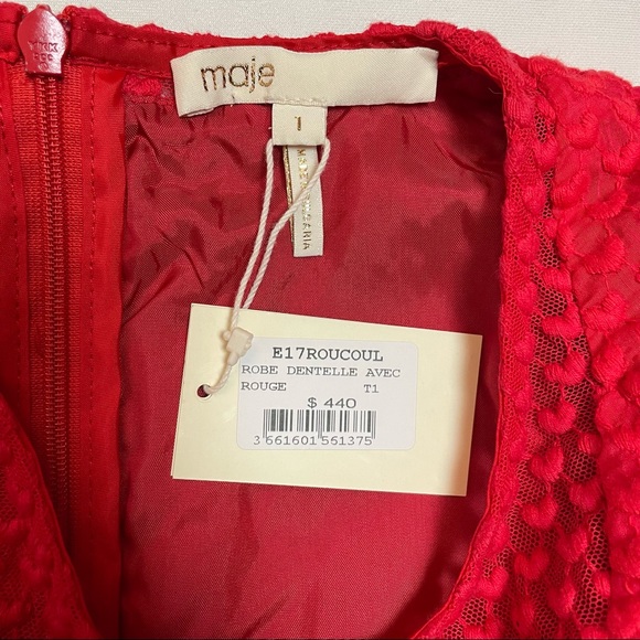 NWT New $440 Maje Red Roucoul Heart Embroidered Dress Size 1 US S - Picture 7 of 15